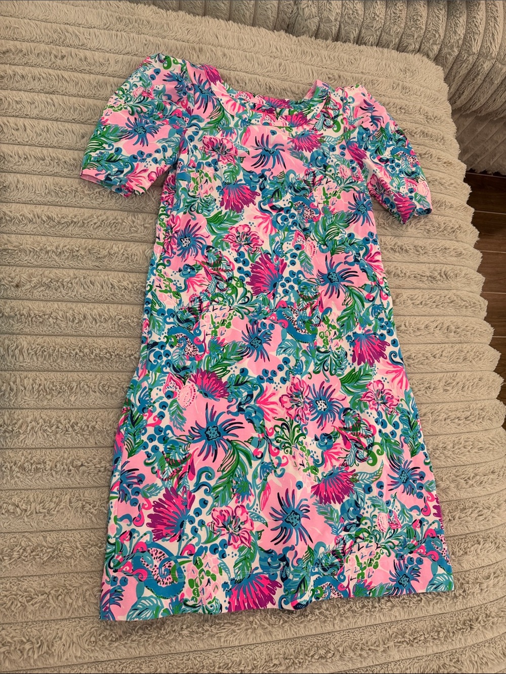 Lilly Pulitzer Pink Floral Shift Dress with Blue & Green Accents